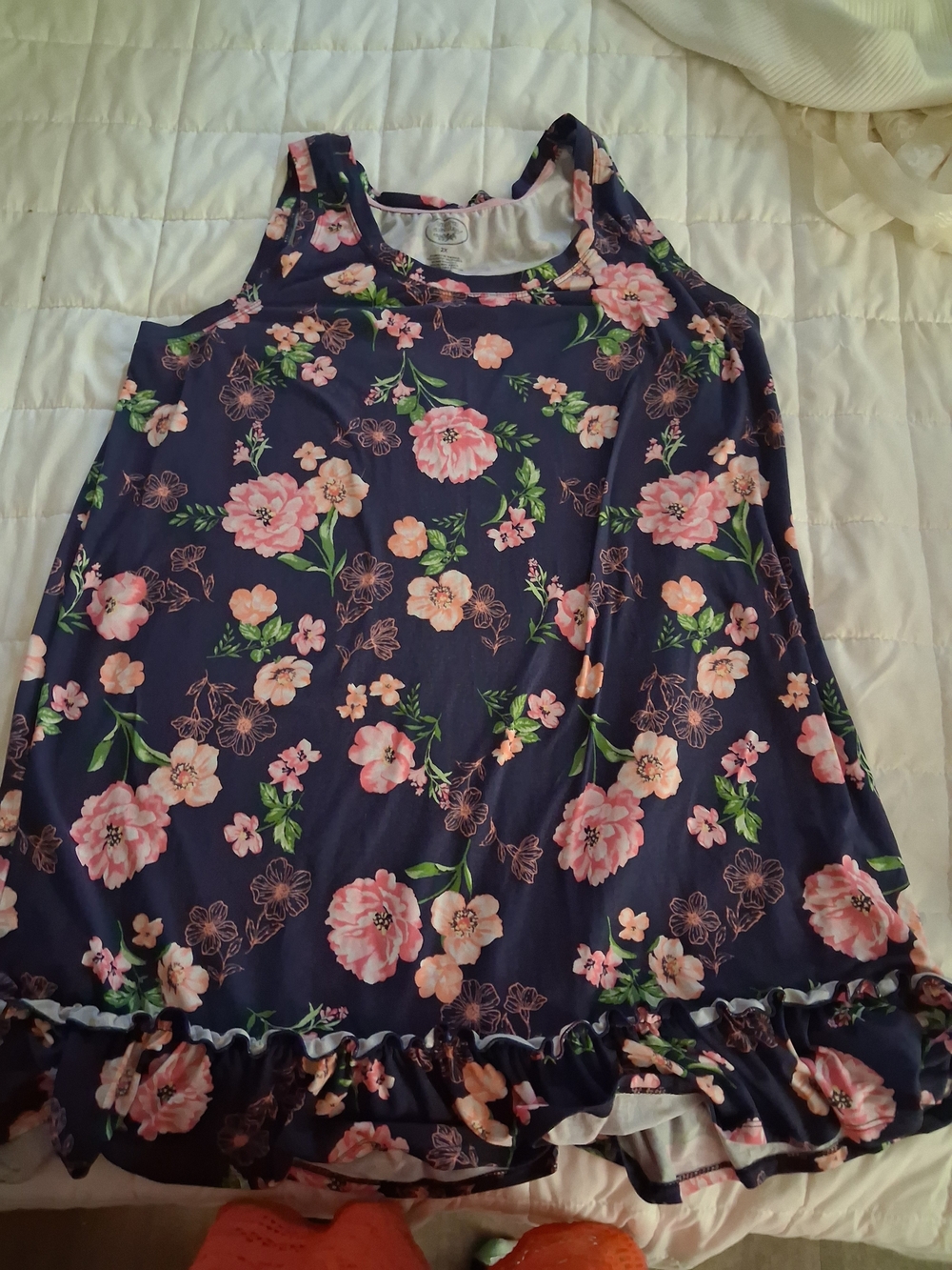 Laura Ashley Navy Floral Ruffle Tank Top - Pink Flowers